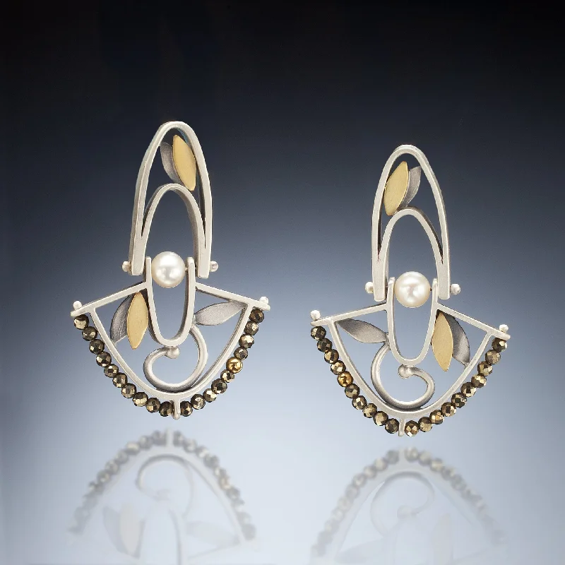 Best hoop earrings with angel wing accents for a spiritual and meaningful design-Mixed Metal Hinged Fan Earrings