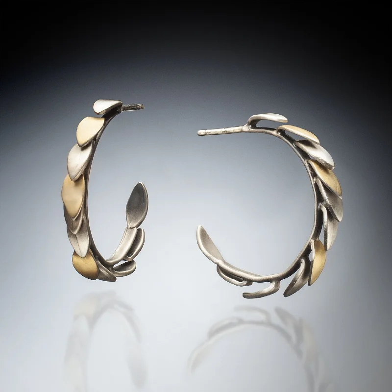 Hoop earrings with hearts for a sweet and romantic gesture-Mixed Metal Leaf Hoops