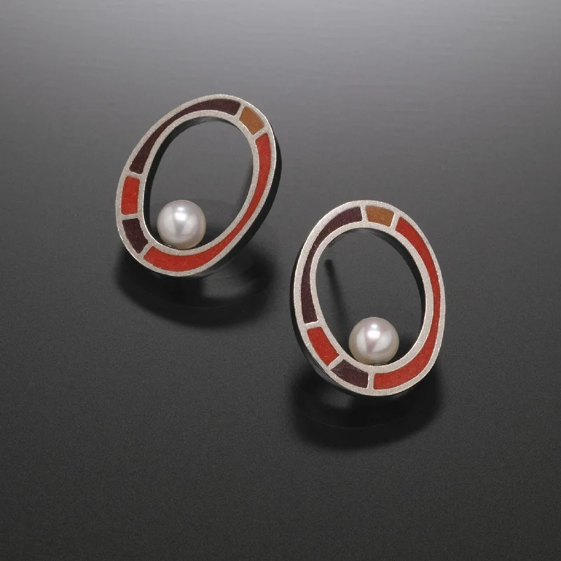 Hoop earrings with a matte black finish for a sleek, edgy vibe-Oval Earrings with Pearl (red)