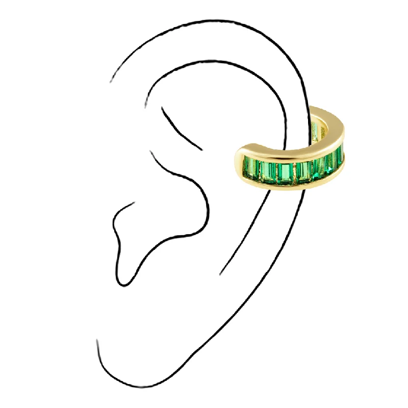 Hoop earrings with oversized pearl accents for a statement-making look-Peyton Cz Ear Cuff Emerald