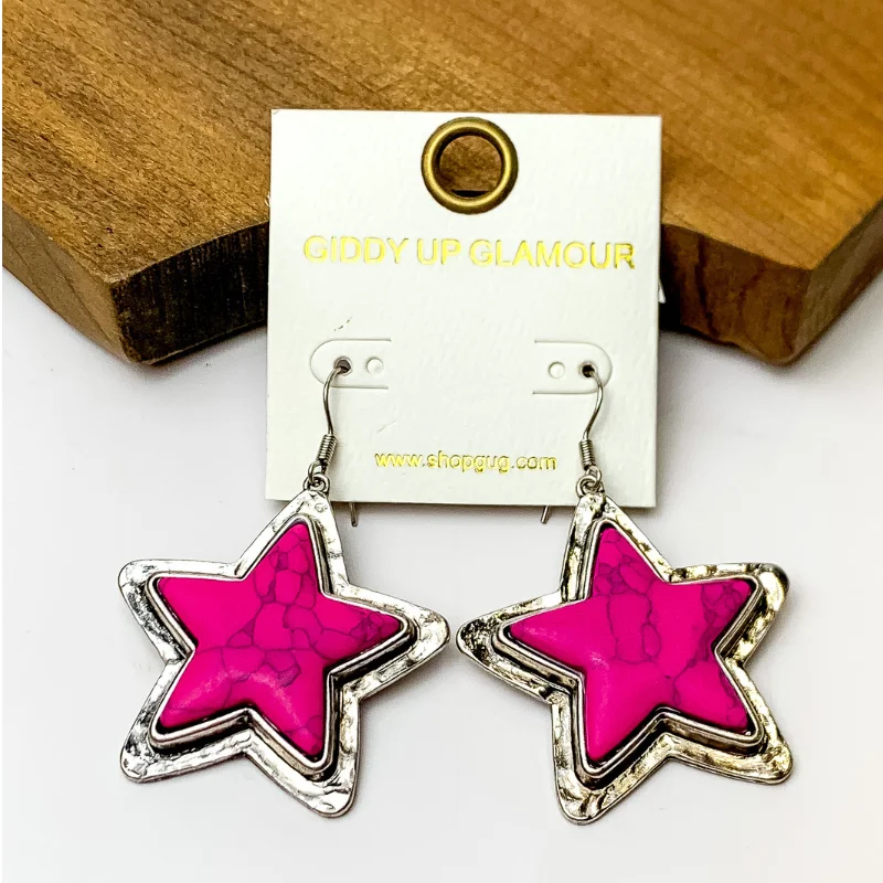 Best hoop earrings with Swarovski crystals for added sparkle and luxury-Pink Marbled Star Earrings with Silver Tone Trim