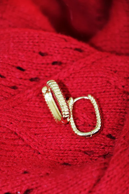 Best hoop earrings with vintage coins for a retro, antique-inspired style-ribbed rectangle hoops { gold }