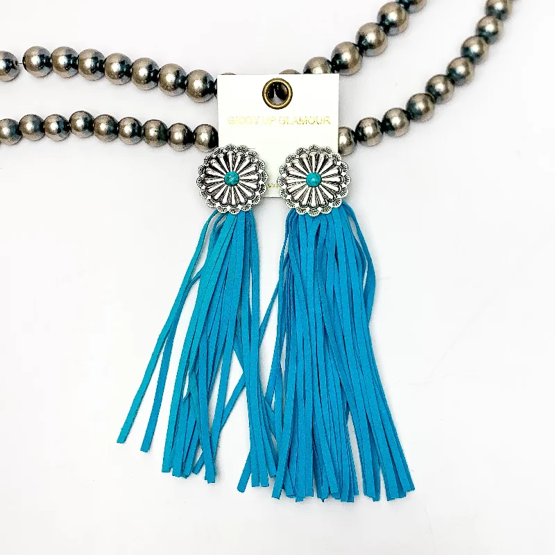 Hoop earrings with polished metal for a shiny and high-quality finish-Rodeo Runway Tassel Earrings in Turquoise Blue