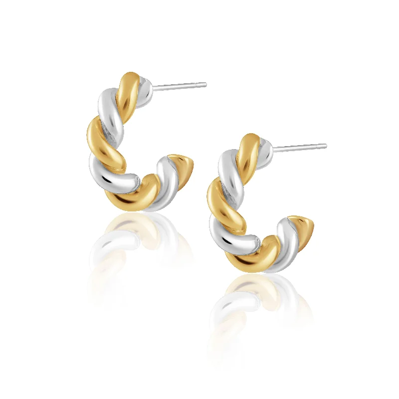 Hoop earrings with stacked layers for a bold and textured design-Sara Two Tone Twist Hoop