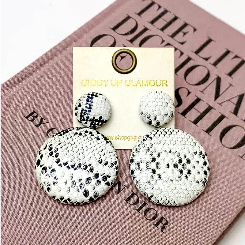 Best hoop earrings with minimalist designs for a clean and modern aesthetic-Snakeskin Circle Dangle Earrings in Black and White