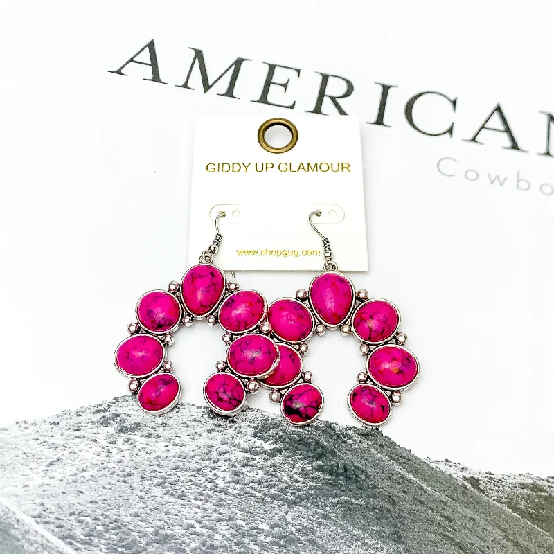 Best hoop earrings with matching bracelets for a coordinated jewelry set-Squash Blossom Stone Earrings In Hot Pink