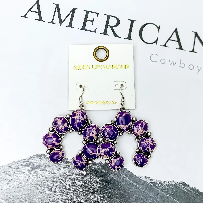 Hoop earrings with rhinestone embellishments for a glamorous and sparkling look-Squash Blossom Stone Earrings In Purple