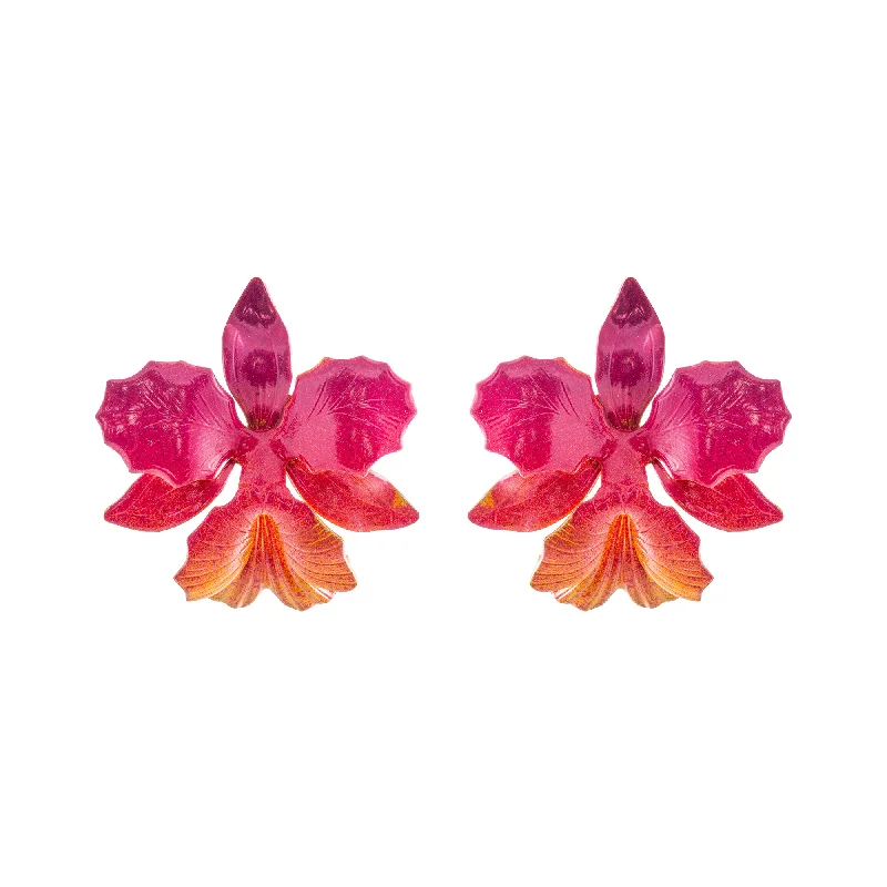 Hoop earrings with spiral designs for a dynamic and fluid look-Sunset Laelia Orchid Studs