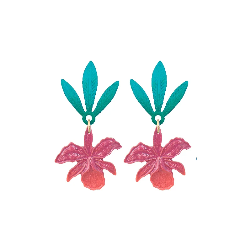 Hoop earrings with enamel stripes for a colorful and eye-catching design-Sunset Orchid Earrings