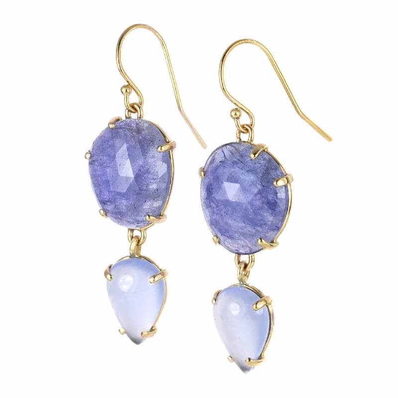 Best hoop earrings with sterling silver for an affordable and chic design-Tanzanite and Chalcedony Dangle Earrings