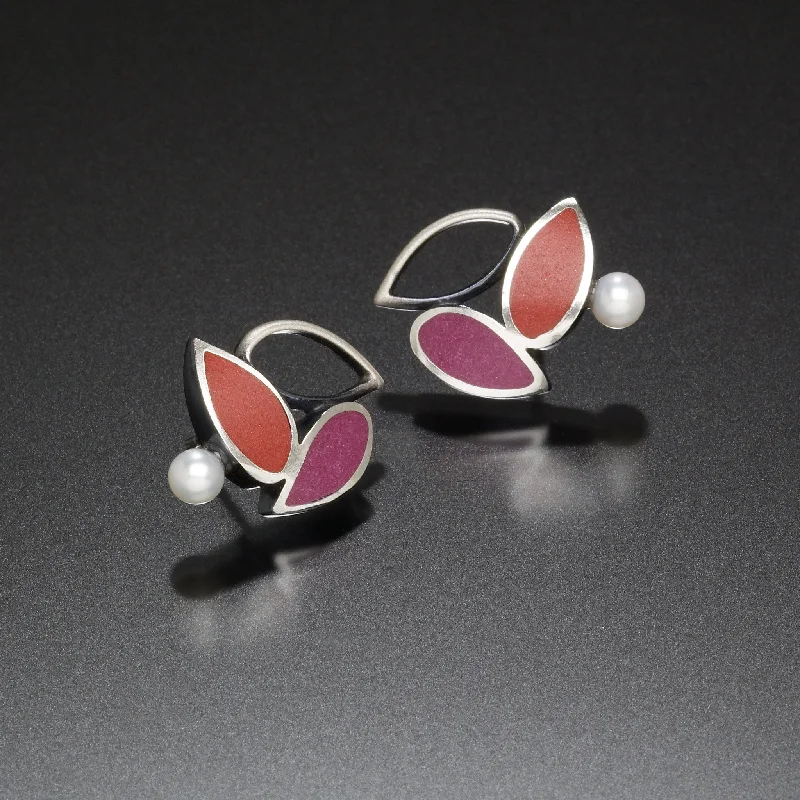 Best hoop earrings with crescent-shaped designs for a bold, moon-inspired style-Three Leaf Earrings (red)