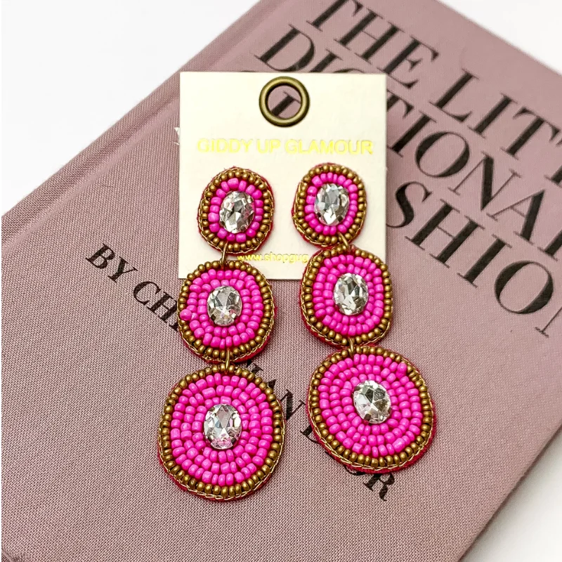 Best hoop earrings with snake chain details for a sleek and modern touch-Three Tiered Dangle Earrings in Fuchsia