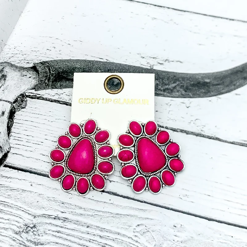 Lightweight hoop earrings for comfortable and all-day wear-Triangular Cluster Earrings in Hot Pink