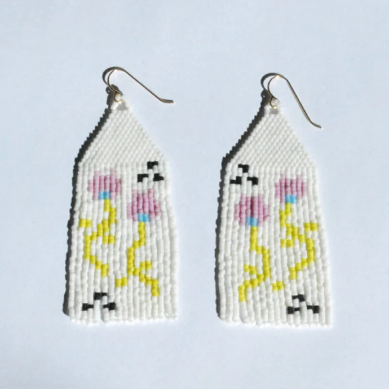 Hoop earrings with resin accents for a bold and colorful design-Tulip Beaded Earrings in White