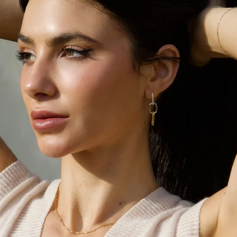 Hoop earrings with twisted leather for a chic and modern boho look-Two-Tone Crystal Hoops