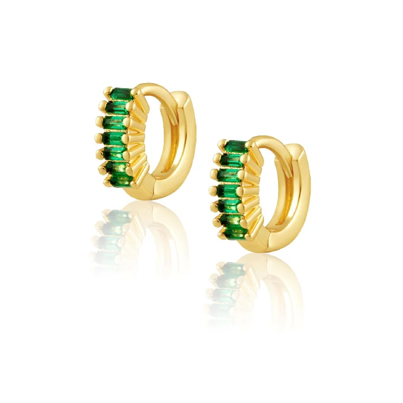 Classic hoop earrings with a thin profile for a sleek and subtle style-Viola Emerald CZ Huggies