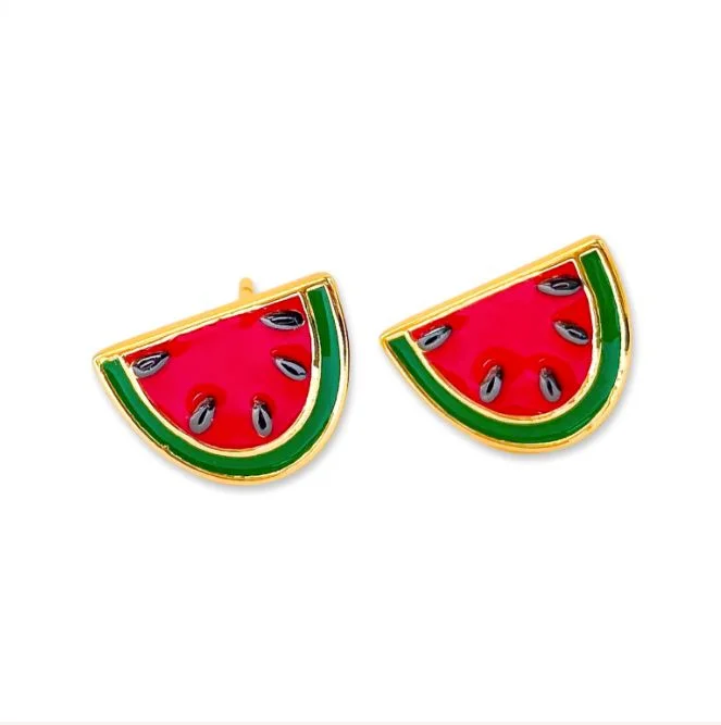 Hoop earrings with rhinestone embellishments for a glamorous and sparkling look-Watermelon Enamel Earrings