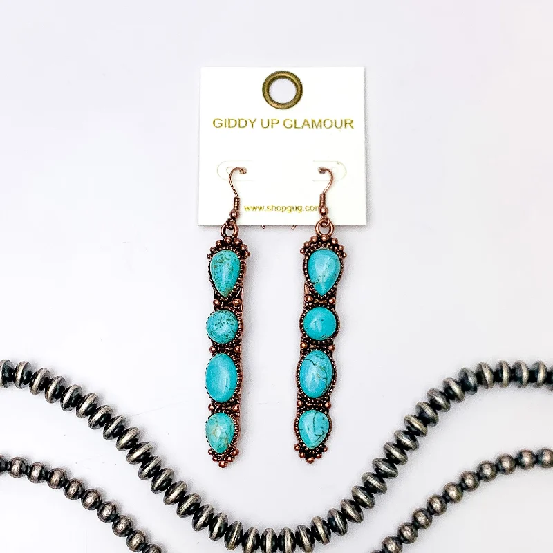 Best hoop earrings with baroque pearls for a luxurious and elegant vibe-Western Connection Copper Tone Earrings With Four Stones in Turquoise