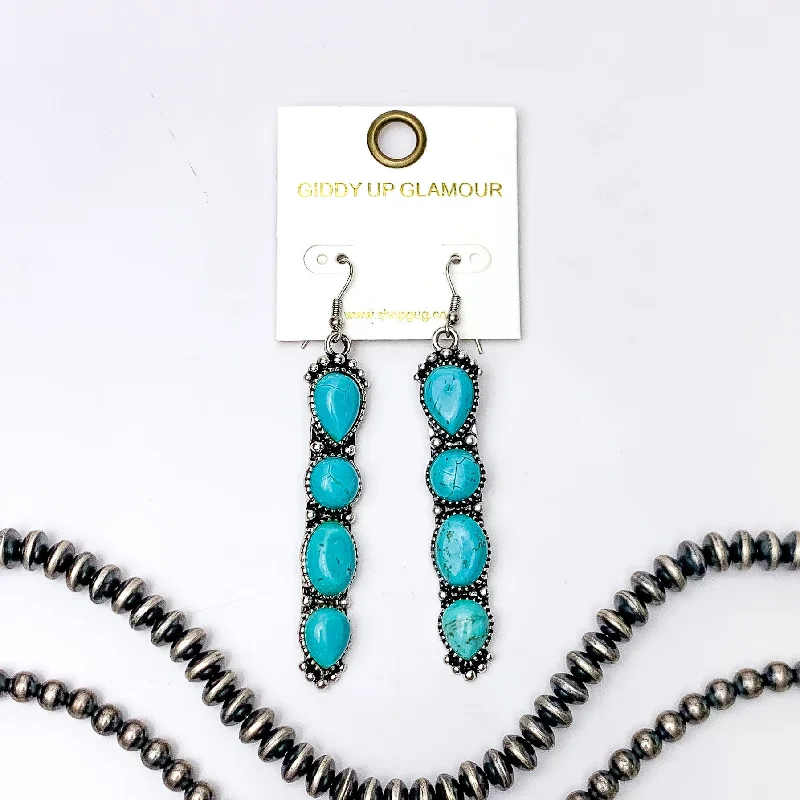 Best hoop earrings with detachable studs for a versatile and adjustable accessory-Western Connection Silver Tone Earrings With Four Stones in Turquoise