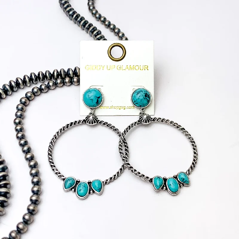 Best hoop earrings with minimal embellishments for a sleek and modern look-Western Moment Silver Tone Hoop Earrings With Stones in Turquoise Blue