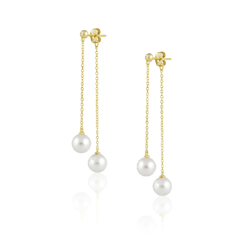 Best hoop earrings with geometric shapes for a modern and artistic appeal-Xana Double Pearl Dangle