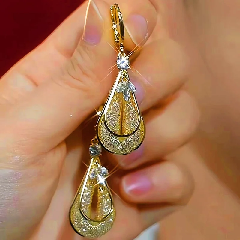 Bohemian Drop Earrings with Tassels -14K Gold-Plated Elegant Hollow Water Drop Earrings