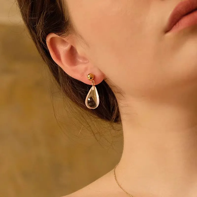 Drop Earrings with Wave Designs -14K Gold-plated Elegant Water Drop Earrings