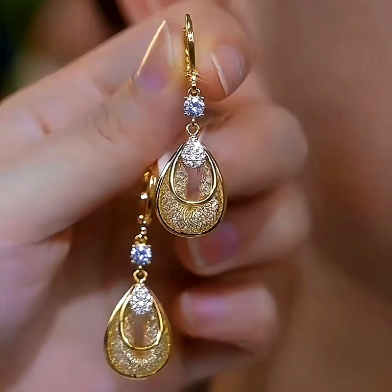 Drop Earrings with Animal Motifs -14K Gold-Plated Elegant Zircon Mesh Water Drop Earrings