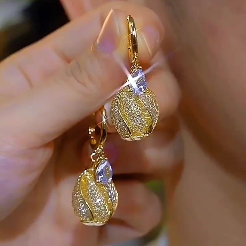 Animal Print Drop Earrings for Fun -14K Gold-Plated Luxury Zircon Mesh Drop Earrings