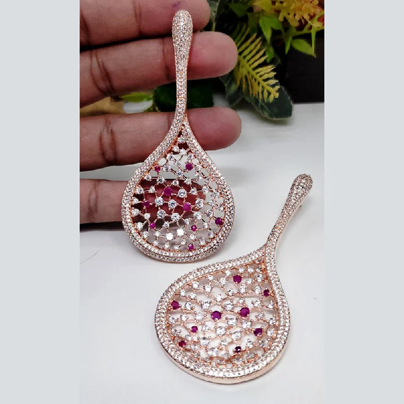 Drop Earrings with Debossed Designs -Aamrapali Rose Gold  Plated AD Dangler Earrings