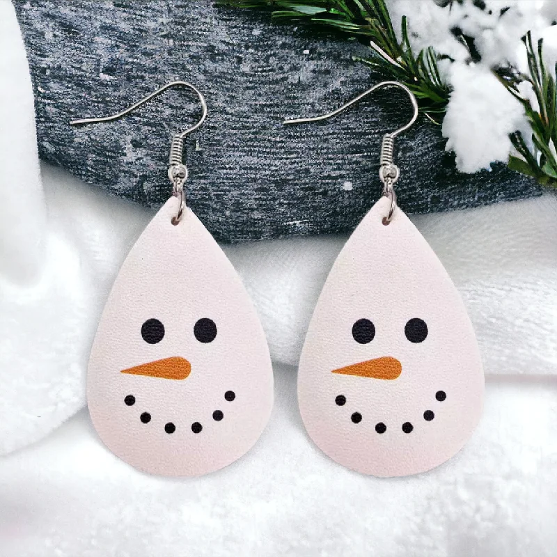 Drop Earrings with Floral Motifs -Leather Snowman Drop Earrings