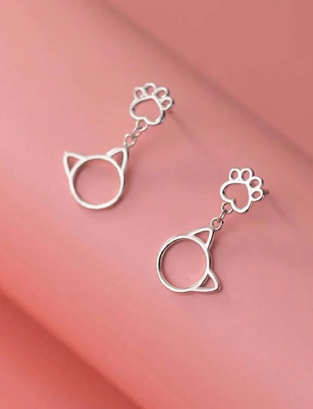 Ethnic Drop Earrings with Tribal Design -Beautiful Cat and Paw Stud Drop Earrings