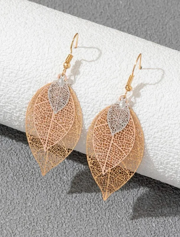 Push Back Drop Earrings for Convenience -Beautiful Gold and Silver Leaf Drop Earrings