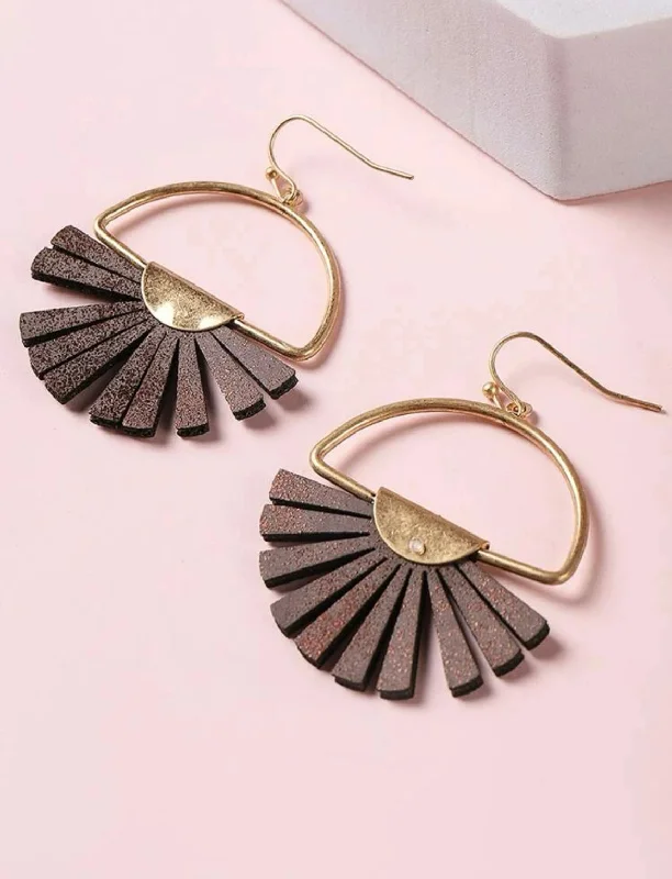 Drop Earrings for Work Attire -Leather Sector Drop Earrings