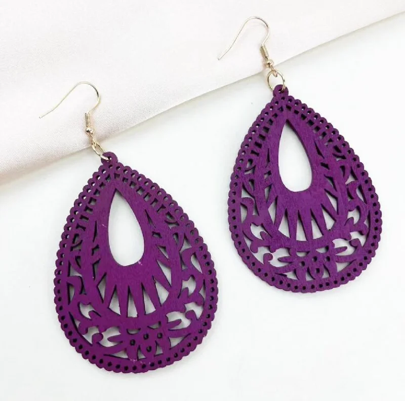 Drop Earrings for Gym Workout -Beautiful Purple Wooden Drop Earrings