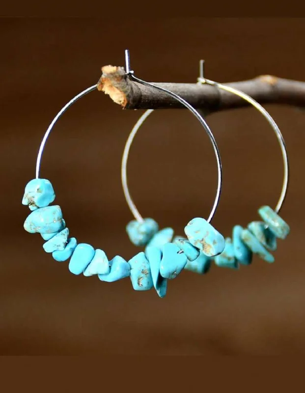 Drop Earrings for Mother's Day -Beautiful Round Turquoise Stone Drop Earrings