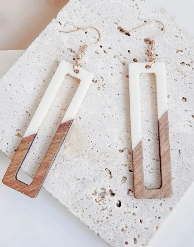 African Drop Earrings with Culture -Beautiful White and Wood Rectangular Drop Earrings