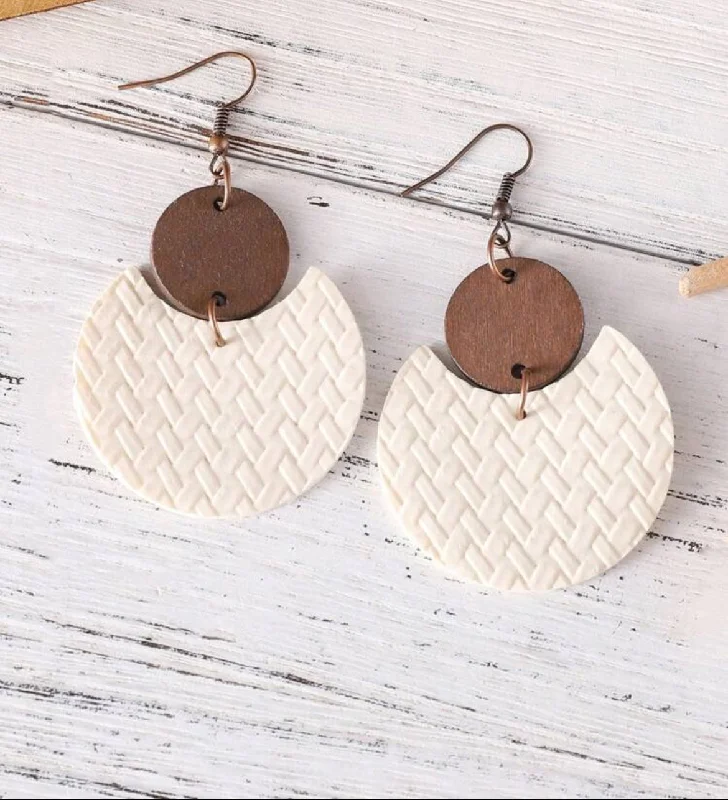 Minimalist Drop Earrings with Simplicity -Beautiful Wood and Leather Cream Colored Drop Earrings