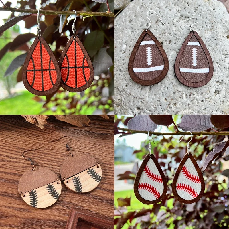 Screw Back Drop Earrings for Security -Beautiful Wooden Sports Drop Earrings