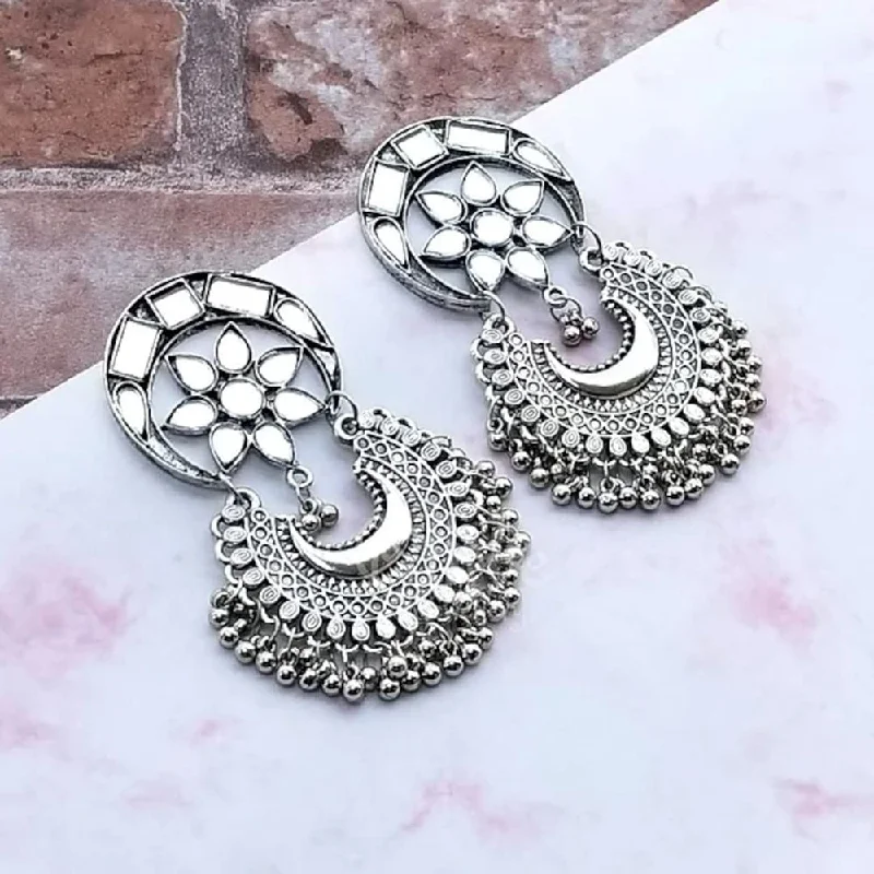 Drop Earrings for Wedding Ceremony -Bevy Pearls Oxidised Plated Mirror Dangler Earrings