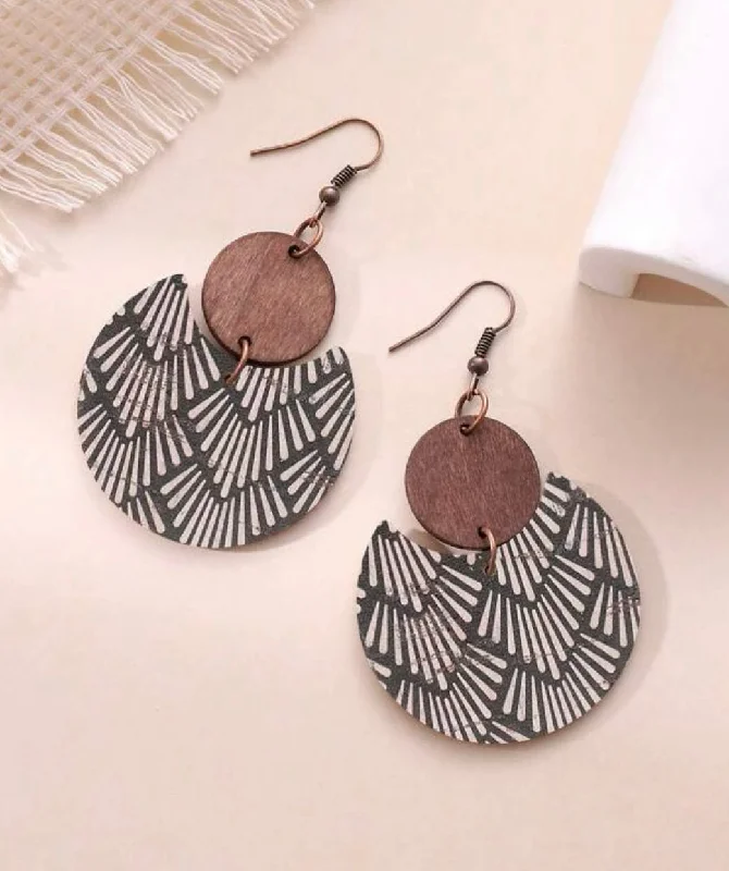 Leverback Drop Earrings for Comfort -Black and White Round Geometric Drop Earrings