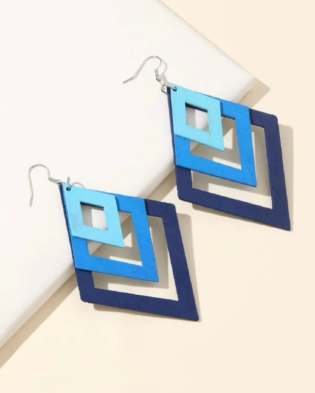 Retro Drop Earrings for Nostalgia -Blue Geometric Drop Earrings