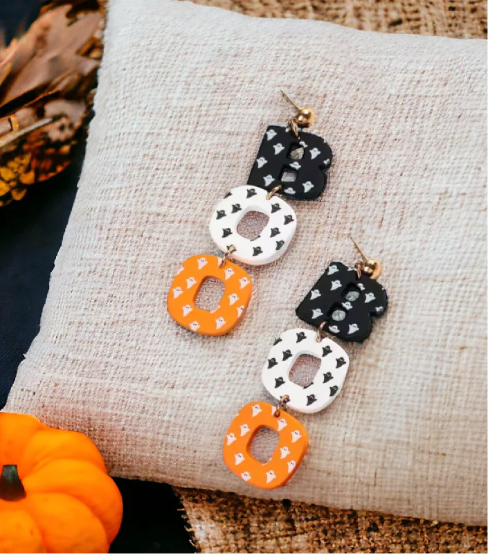 Drop Earrings with Wave Designs -"BOO" Halloween Stud Drop Earrings