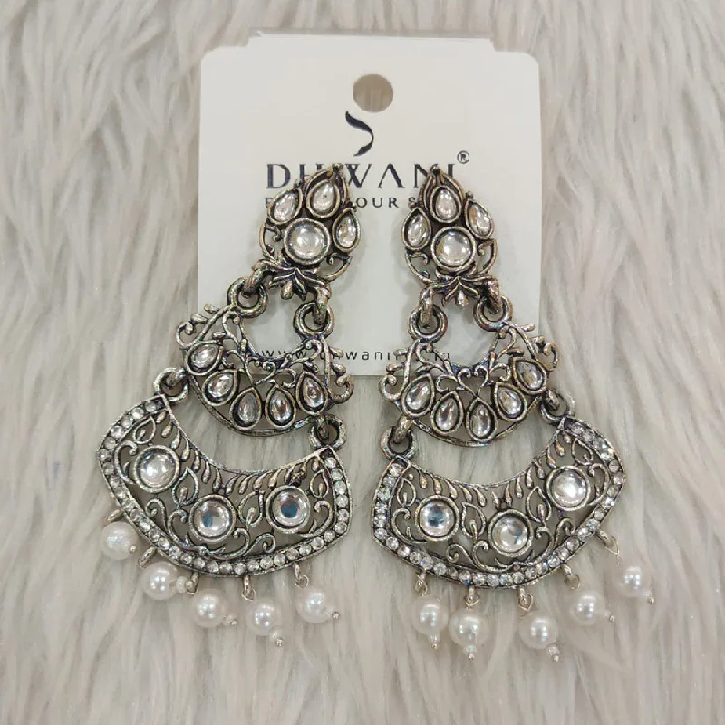 Drop Earrings with Leaf Motifs -Dhwani Black Polish Kundan Stone Dangler Earrings