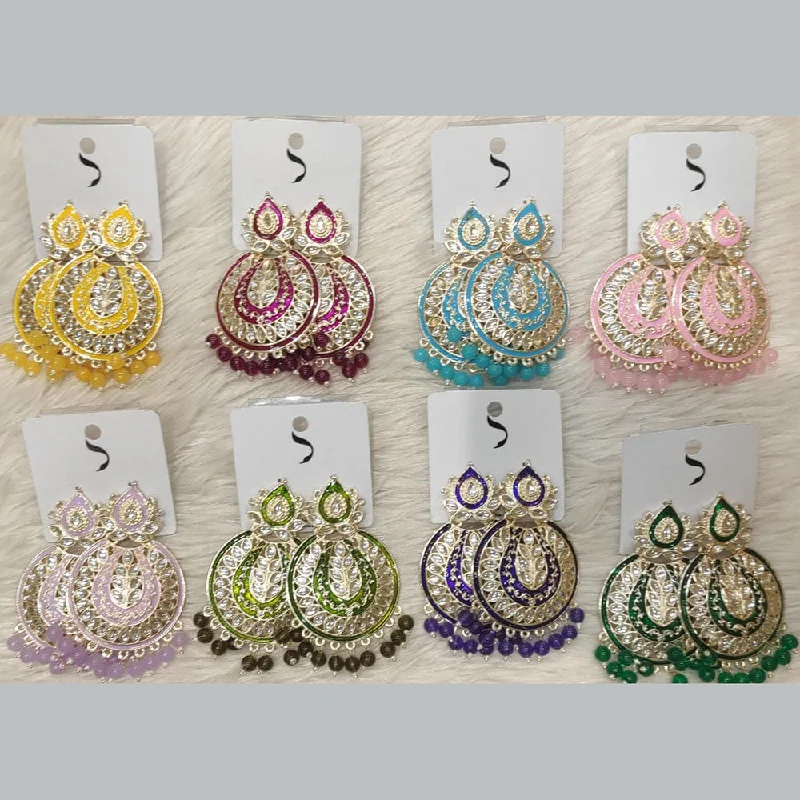 Gemstone and Diamond Drop Earrings for Opulence -Dhwani Gold Plated Austrian Stone And Meenakari Dangler Earrings (Assorted Color)