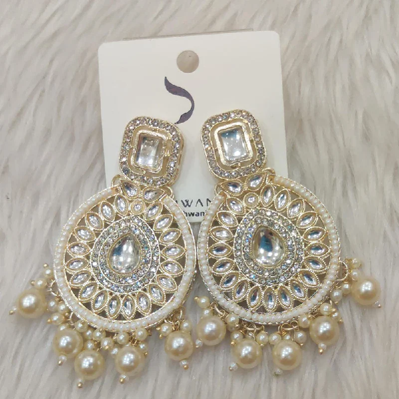 Drop Earrings for Office Wear -Dhwani Gold Plated Austrian Stone And Pearl Dangler Earrings