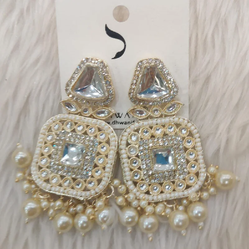 Drop Earrings for Party Look -Dhwani Gold Plated Austrian Stone And Pearl Dangler Earrings