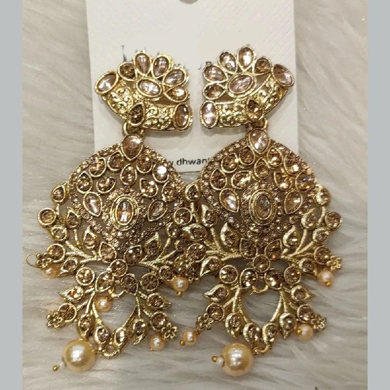 Drop Earrings for Prom Night -Dhwani Gold Plated Austrian Stone And Pearl Dangler Earrings