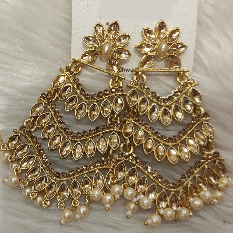 Drop Earrings for Wedding Ceremony -Dhwani Gold Plated Austrian Stone And Pearl Dangler Earrings