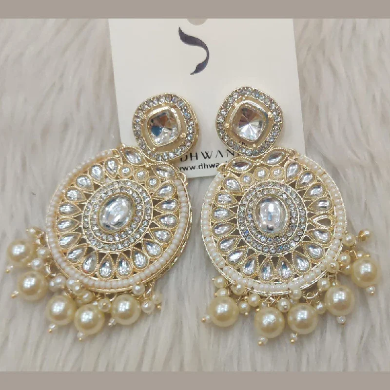 Drop Earrings for Beach Outfit -Dhwani Gold Plated Austrian Stone And Pearl Dangler Earrings